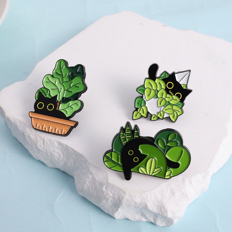 Ghim Cài Áo Hình Mèo Hoạt Hình / Cây Cối / Chậu Cây / Động Vật Vui Nhộn Cho Bé