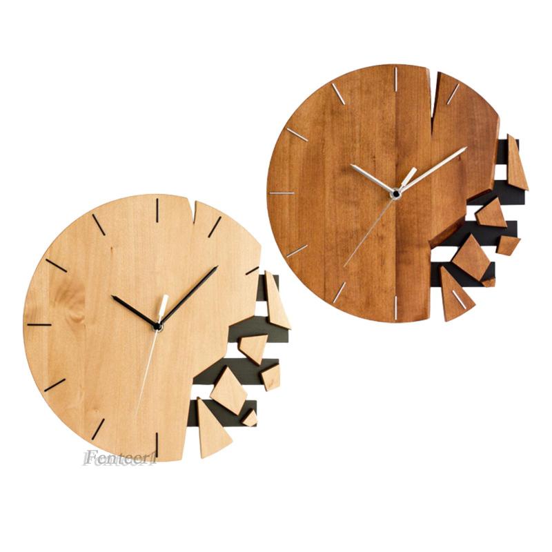[Fenteer1] Đồng Hồ Treo Tường Hình Tròn Họa Tiết Trừu Tượng Hiện Đại Bằng Gỗ