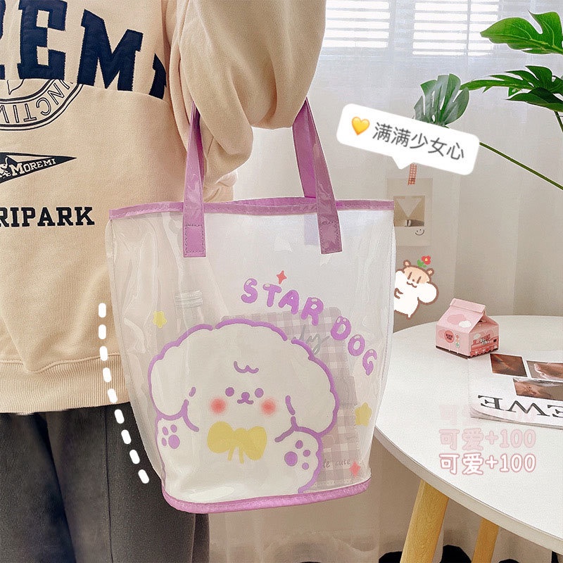 Túi Xách Nhựa PVC Trong Suốt Chống Nước Sức Chứa Lớn Họa Tiết Trái Tim Dễ Thương Cho Nữ