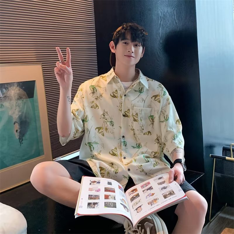 Áo Sơ Mi Tay Ngắn Dáng Rộng Họa Tiết Hoa Phong Cách Đường Phố Thời Trang Mùa Hè Cho Nam