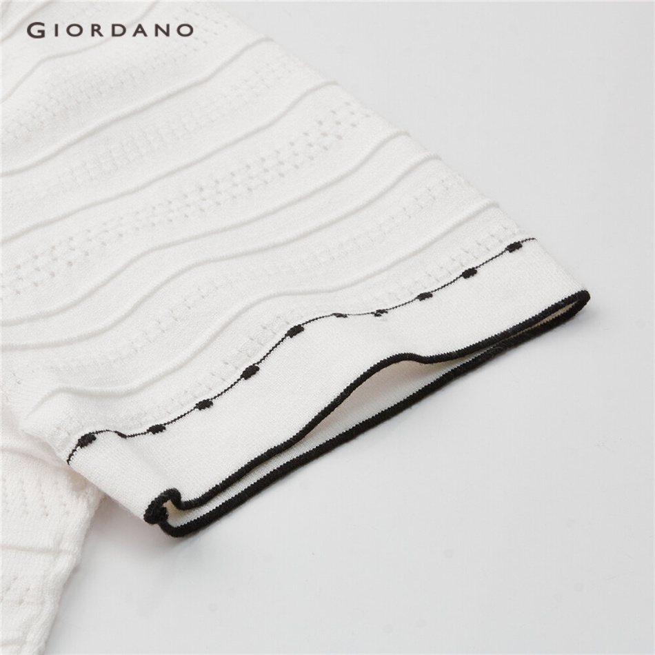 Áo sweater polo GIORDANO 18353907 thiết kế rỗng màu sắc tương phản thời trang cho nữ