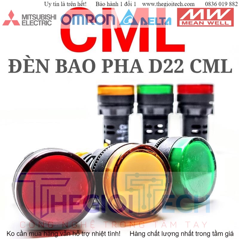 Đèn Báo Pha Phi 22 Xanh Đỏ Vàng CML - VÀNG