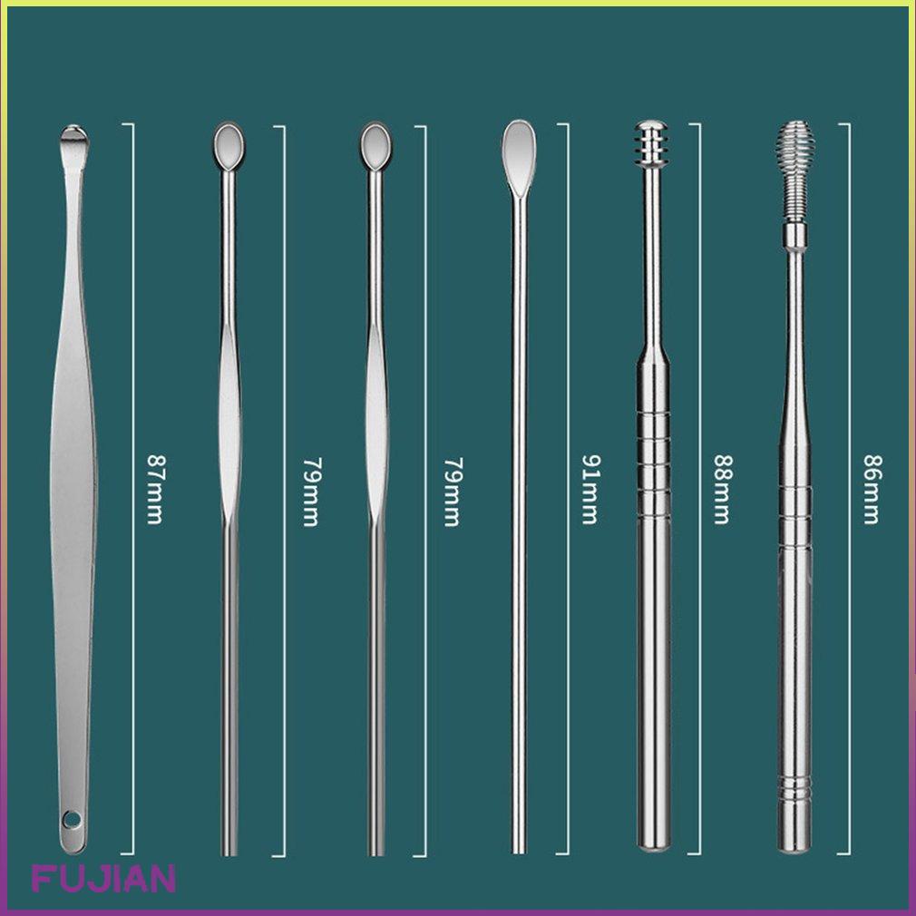 6Pcs Ear Spoon Stainless Steel Curette Spoons Adult Child Hanging Key Pendant Earwax Remover Earpick Tool