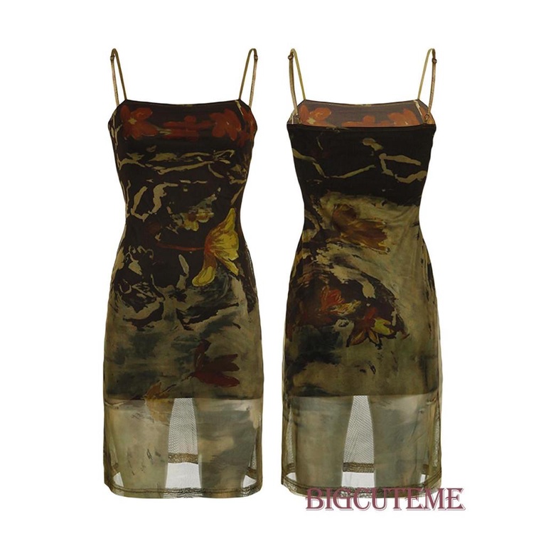 Đầm Lưới Hai Dây Hở Lưng Phong Cách Vintage Thời Trang Mùa Hè Dành Cho Nữ