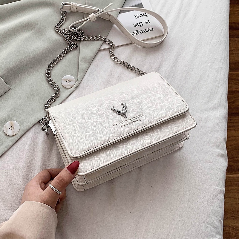 Túi Đeo Chéo Hình Vuông Cỡ Nhỏ Phối Dây Đeo Sợi Xích Phong Cách Instagram Thời Trang Cho Nữ