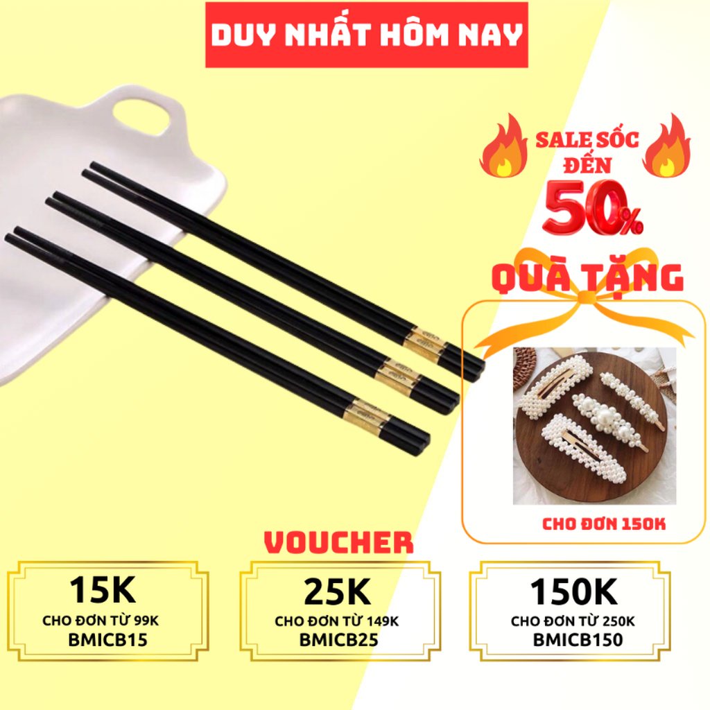 ComBo 10 Đôi Đũa Sừng Chất Liệu Hợp Kim Mạ Vàng Cao Cấp Đầu Đũa Có Chống Trơn Trượt - Fujika