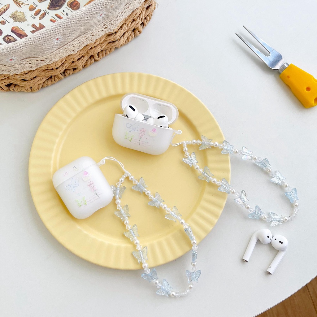 Vỏ Bảo Vệ Hộp Đựng Tai Nghe AirPods 1 / 2 / 3 Gen Pro2 2022 Bằng Silicon Tpu Mềm Trong Suốt Họa Tiết Hoa Hồng Và Bướm Đơn Giản