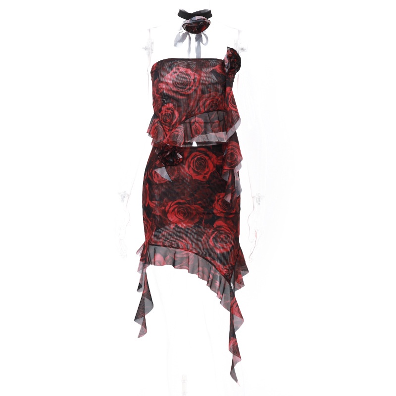 Bộ Áo Trễ Vai + Chân Váy Kiểu Vintage Mỹ Xinh Xắn Cho Nữ