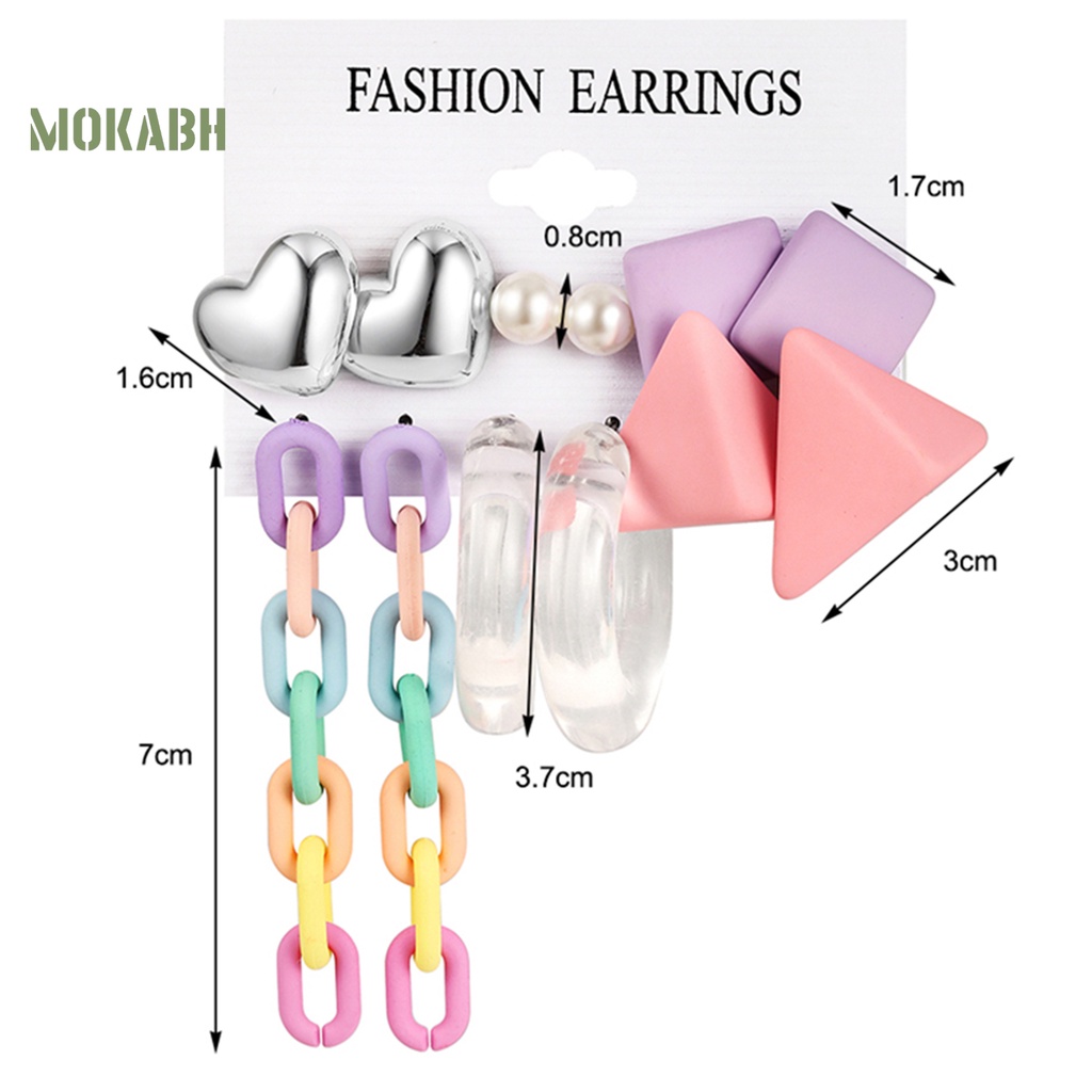 Set 4 / 6 Đôi Khuyên Tai Hình Học Trái Tim Màu Kẹo Ngọt Bằng Acrylic Sáng Tạo