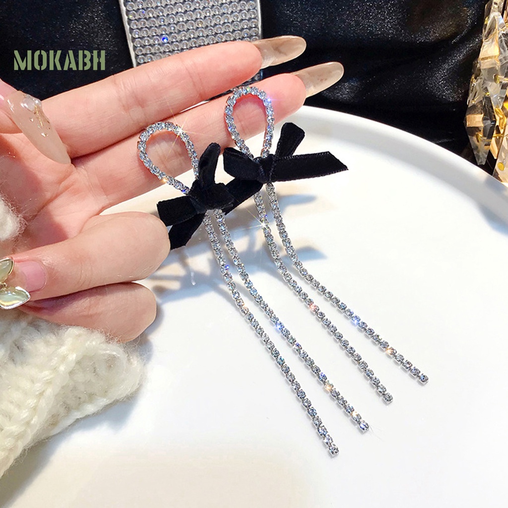 1 Đôi Bông Tai Hình Nơ Bằng Hợp Kim Lấp Lánh Chống Oxy Hóa Dành Cho Nữ