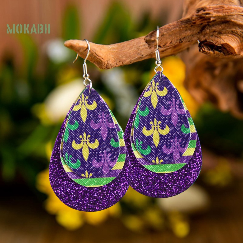 [Mới] 1 Đôi Bông Tai Móc Hình Giọt Nước 3 Lớp Bằng Da Giả Nhiều Màu Sắc Trang Trí Lễ Hội