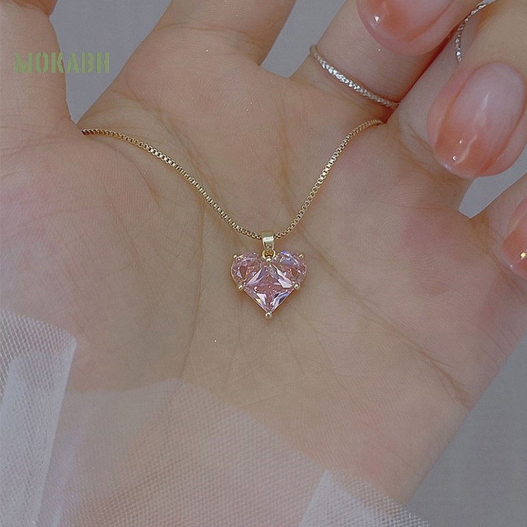 [Mới] Vòng cổ Mặt Hình Học Đính Đá Zircon Màu Hồng Lấp Lánh Chống Mài Mòn Không Gây Dị Ứng Dành Cho Nữ