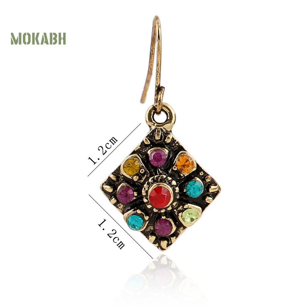 Bông Tai Hình Thoi Đính Đá Nhiều Màu Phong Cách Bohemian