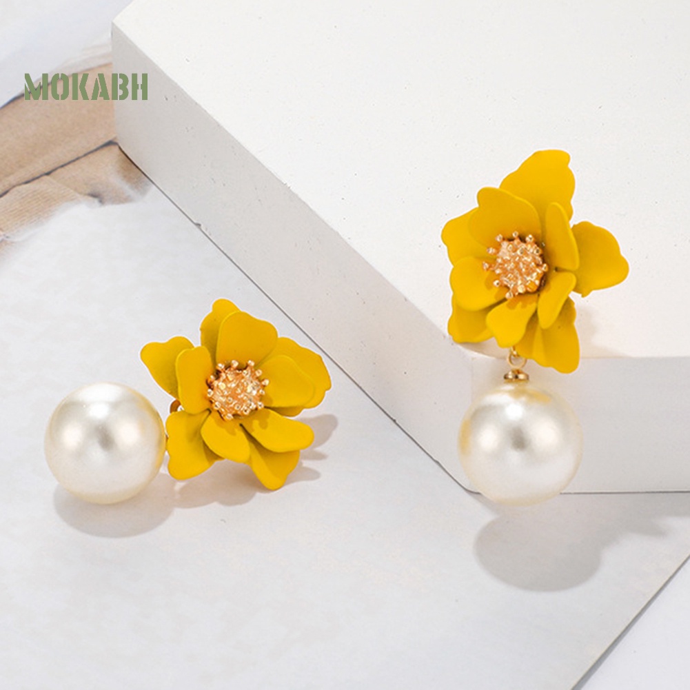 Bông Tai Hình Hoa Đính Ngọc Trai Nhân Tạo Thời Trang Dành Cho Nữ