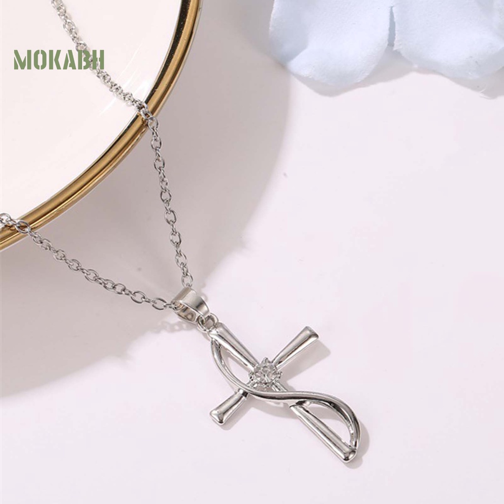 Bộ Vòng cổ + Bông Tai Mạ Điện Hình Chữ Thập Đính Đá Zircon Thời Trang Sang Trọng Cho Nữ