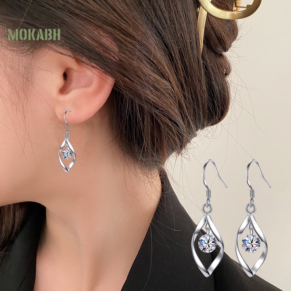 Bộ Vòng cổ + Bông Tai Dáng Dài Hình Học Xoắn Sáng Lấp Lánh Thời Trang Cho Nữ