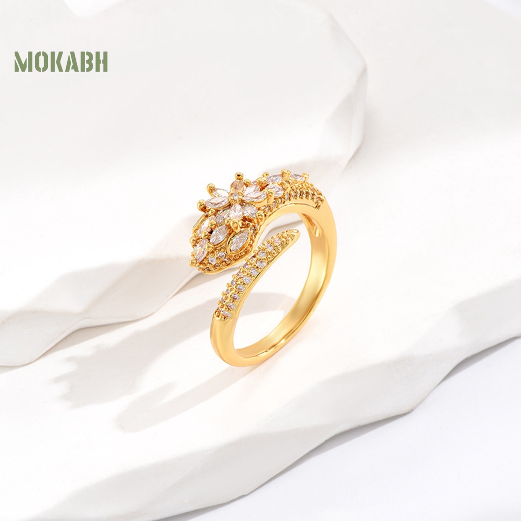 [Mới] Nhẫn Hở Mạ Vàng Đính Đá Zircon Sang Trọng Chống Rỉ Sét Có Thể Điều Chỉnh Trang Sức Cho Nữ