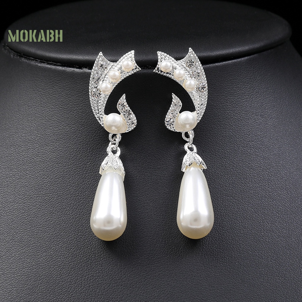 1 Set Vòng cổ Và Bông Tai Mạ Điện Sáng Bóng Bắt Mắt Trang Trí Ngọc Trai Giả