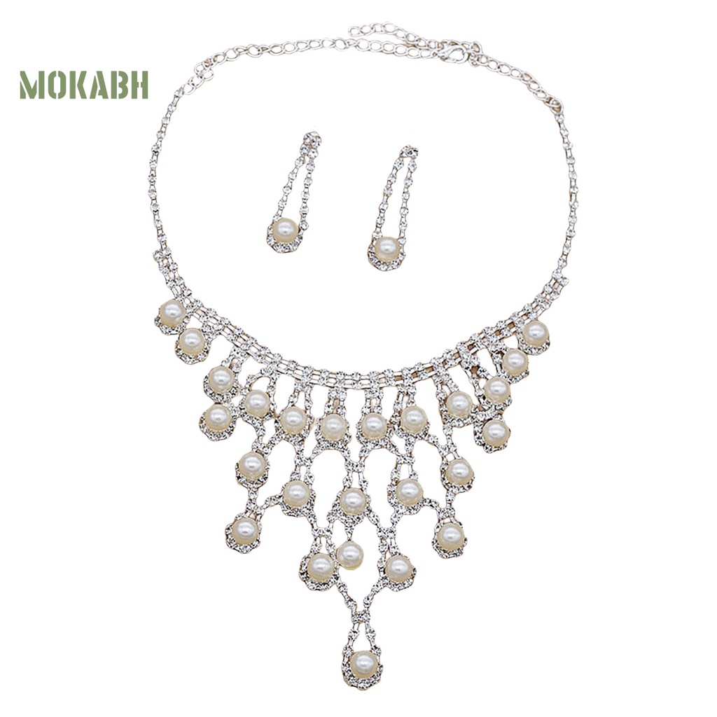 [Mới] 1 Set Vòng cổ Và Bông Tai Nhiều Lớp Đính Ngọc Trai Giả Thanh Lịch Không Gây Dị Ứng Cho Cô Dâu