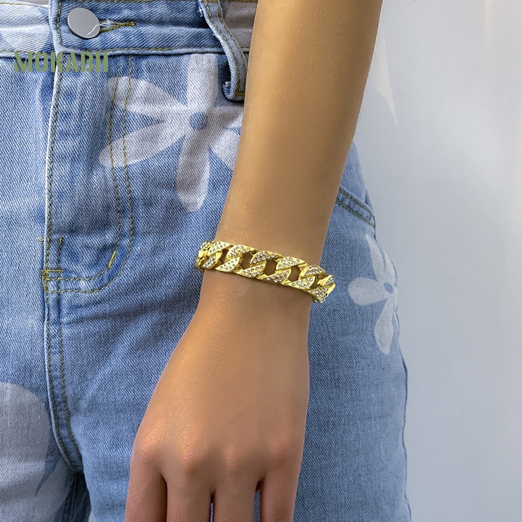 [Mới] Vòng Đeo Tay Hình Học Đính Đá Mạ Điện Không Dễ Gỉ Dày Trang Trí Đường Phố Cá Tính Dành Cho Nữ