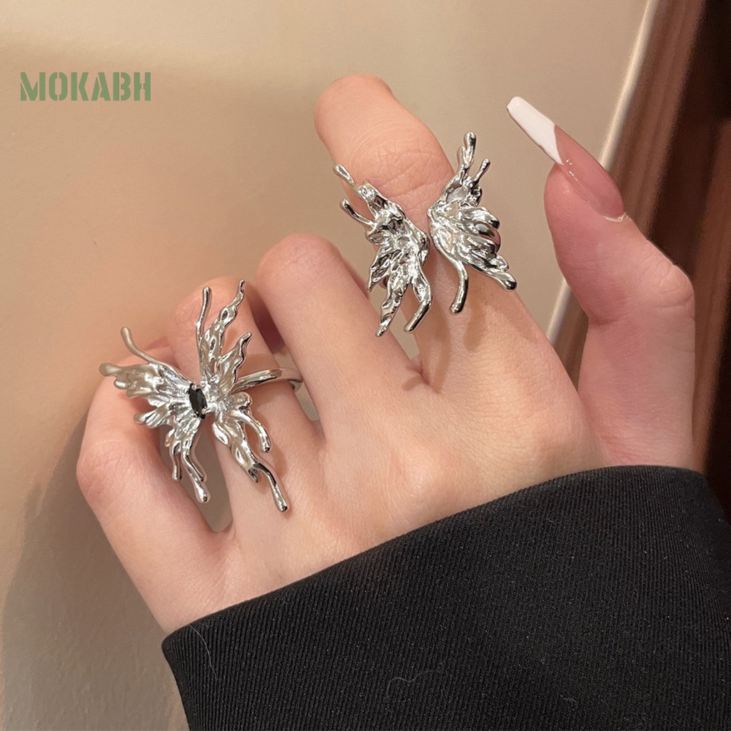 [Mới] Nhẫn Đeo Ngón Tay Họa Tiết Bướm Không Phai Màu Sáng Bóng Điều Chỉnh Được Cá Tính Cao Cấp Dành Cho Nữ