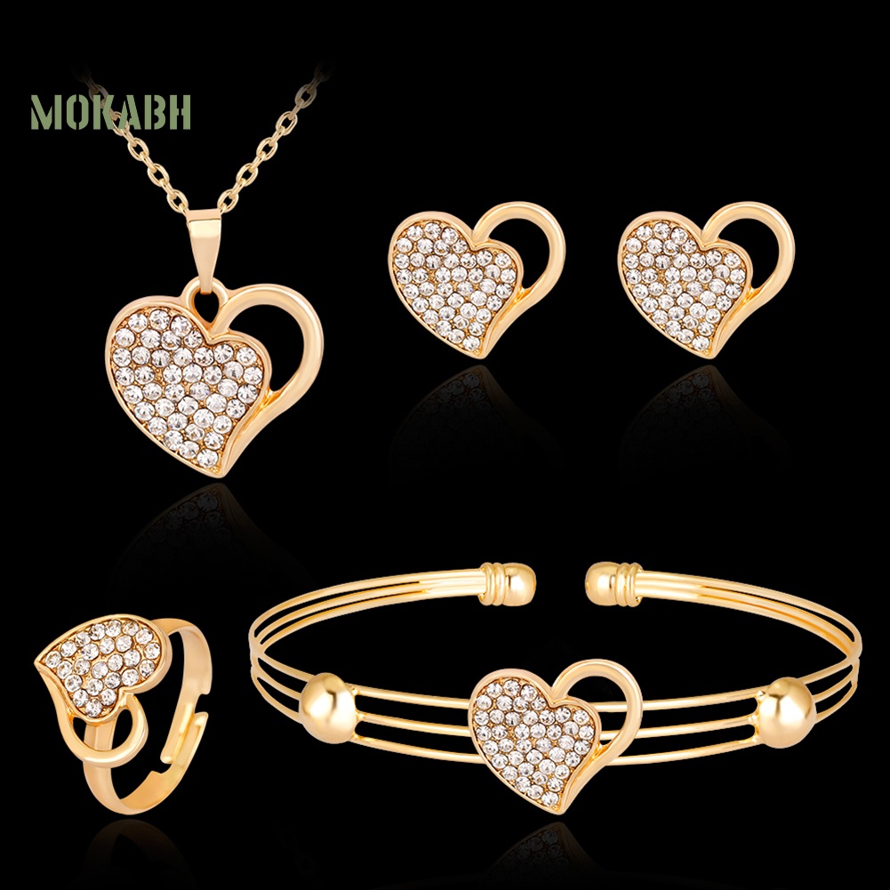 Bộ Trang Sức Mặt Trái Tim Đính Đá Nhân Tạo Thời Trang