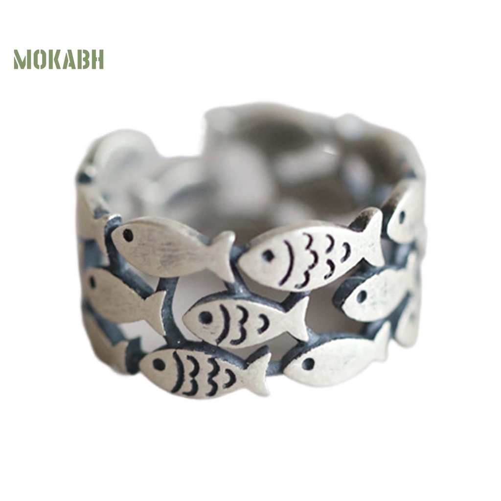 [Mới] Nhẫn Hở Bằng Kim Loại Trơn Màu Bạc Hình Cá Dễ Thương Không Gây Dị Ứng Có Thể Điều Chỉnh Làm Quà Tặng Sinh Nhật