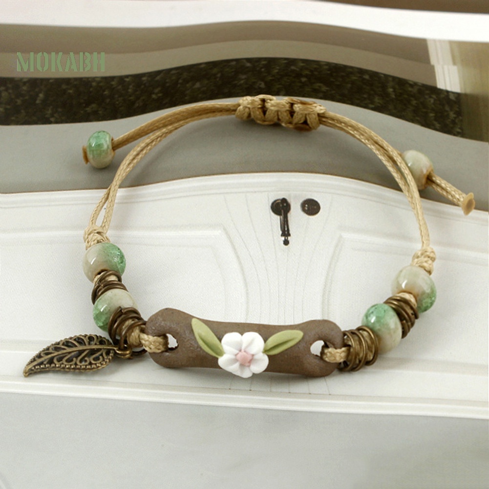 Vòng Tay Dây Bện Mặt Sứ / Hoa Lá Tùy Chỉnh Thời Trang Cho Nữ