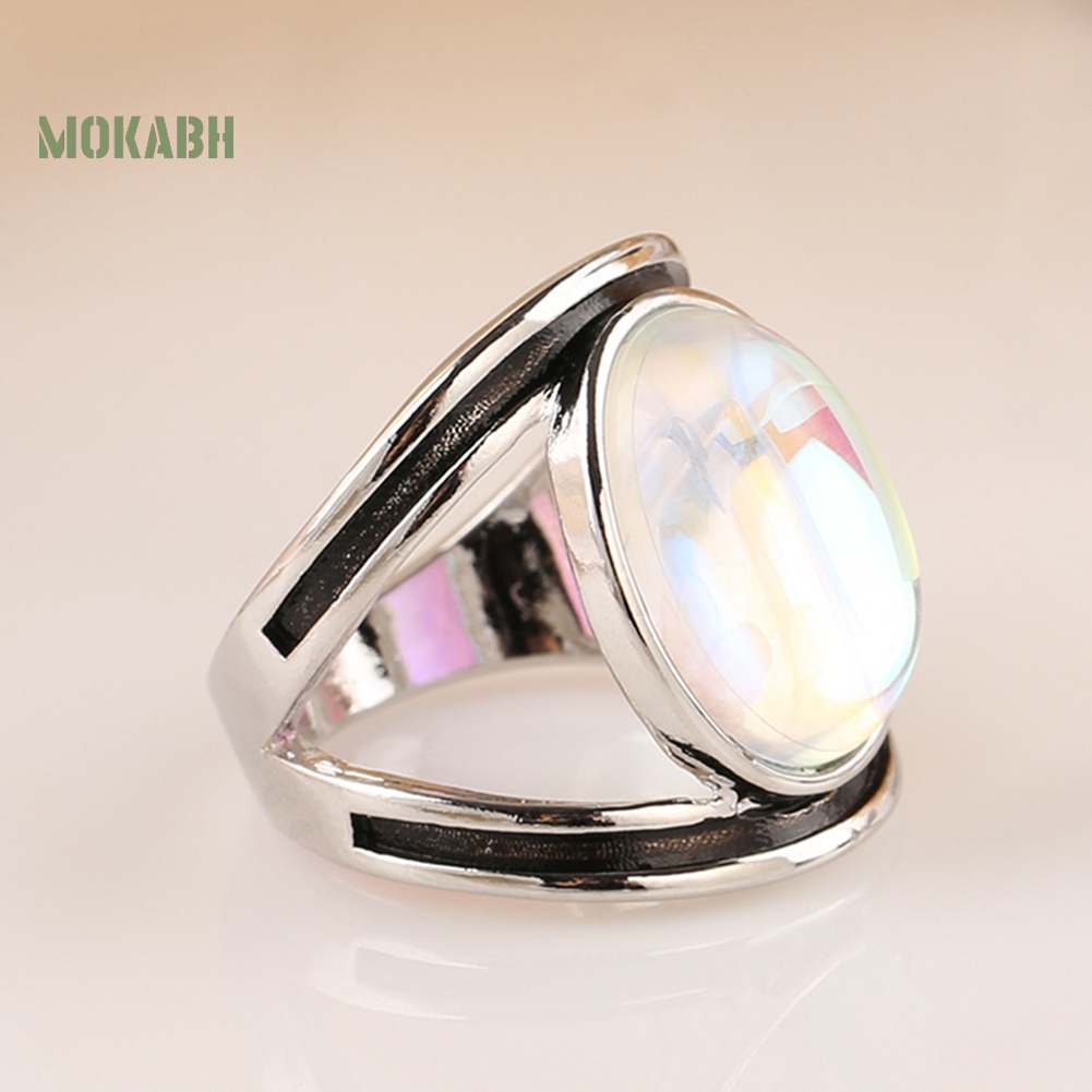 Nhẫn Đính Đá Mặt Trăng Lớn Nhiều Màu Thời Trang Cho Nữ