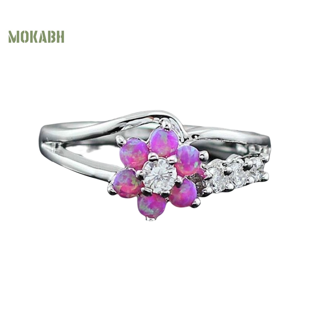 Nhẫn Đính Đá Opal Nhân Tạo Hình Tròn Lấp Lánh Thời Trang Cho Nữ