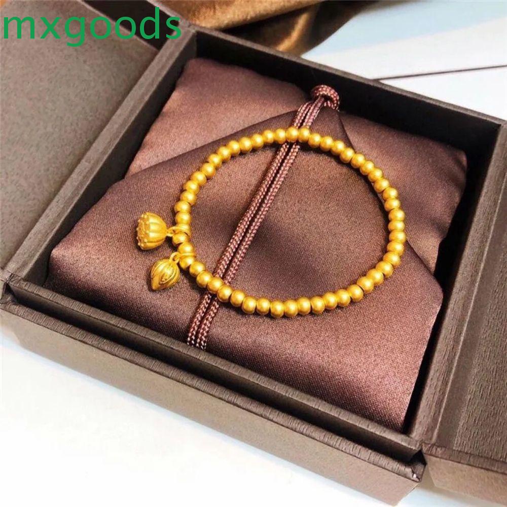 Vòng Tay Unisex Mặt Hoa Sen Đơn Giản Phong Cách Vintage|Vòng Tay Chuỗi Hạt Đồng Màu Sắc Phong Cách Retro