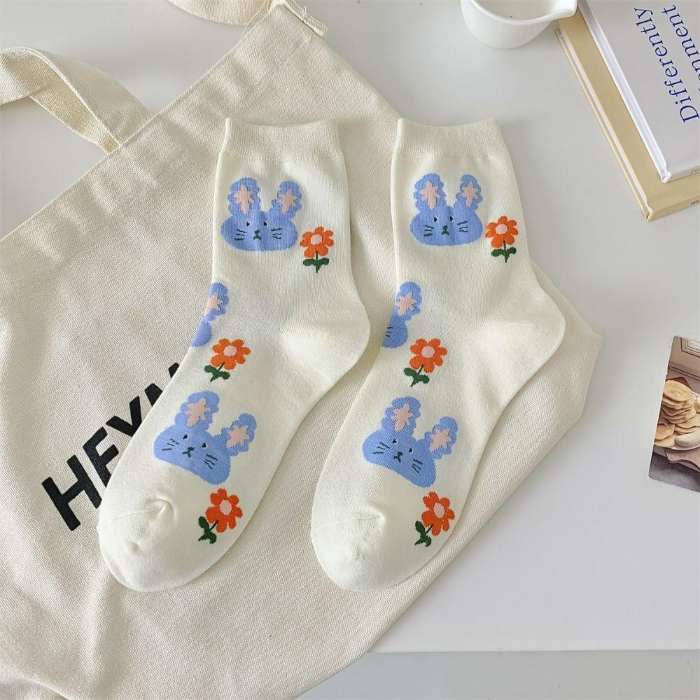 Đôi Vớ Co Giãn Thoáng Khí Thấm Hút Mồ Hôi Họa Tiết Hoa Tulip Thời Trang Hàn Quốc