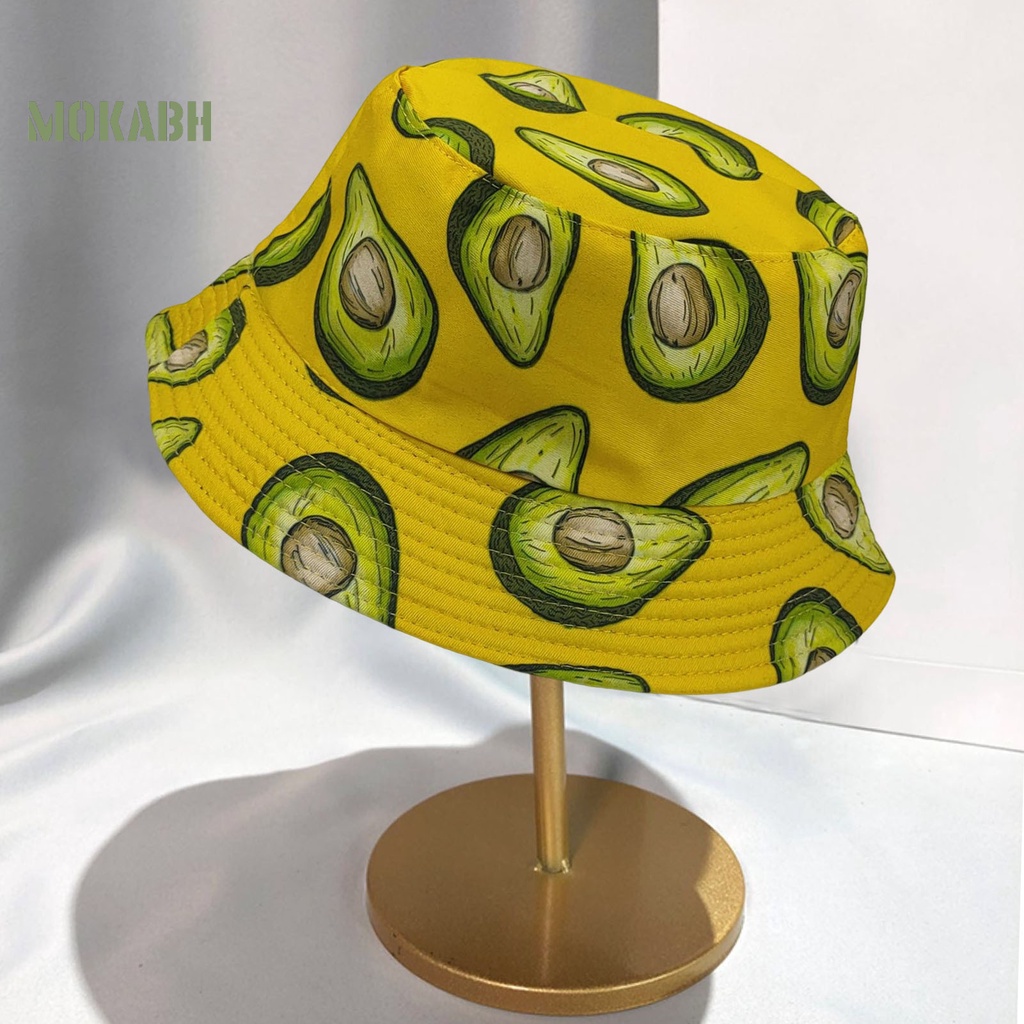 [Mok Abh] Mũ Ngư Dân Hai Mặt Phẳng Thoáng Khí Chống Nắng Thoáng Khí In Họa Tiết Trái Bơ Tươi Mới