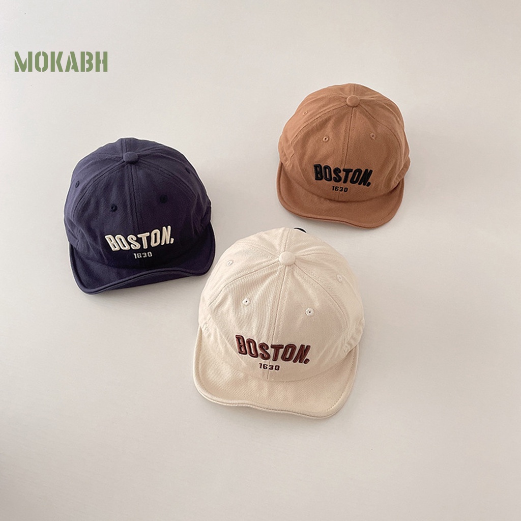 [Mok Abh] Mũ Lưỡi Trai Vành Ngắn Thoáng Khí Thêu Chữ Che Nắng Có Dây Rút Có Thể Điều Chỉnh Cho Bé Đi Bộ Ngoài