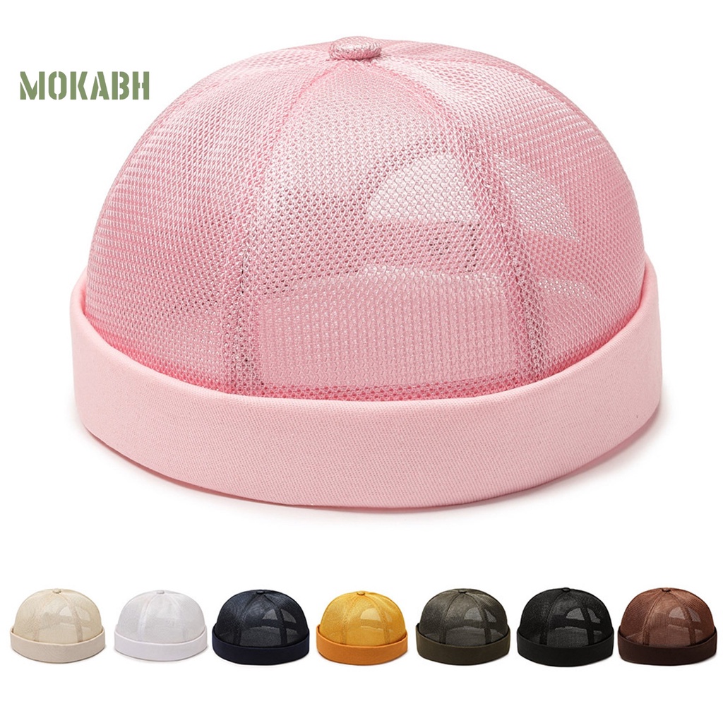 [Mok Abh] Mũ Lưới Rỗng Thoáng Khí Không Vành Màu Trơn Trang Trí Lỗ Buộc Tóc Đuôi Ngựa Phong Cách Hip Hop Unisex