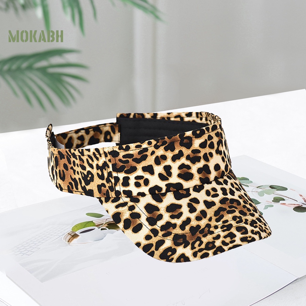 [Mok Abh] Mũ Lưỡi Trai Thể Thao Hở Chóp Có Dây Điều Chỉnh Được Họa Tiết Da Báo Thời Trang Cho Nữ