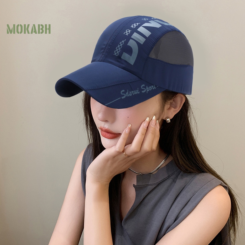 [Mok Abh] Mũ Lưỡi Trai Thể Thao Phối Lưới Chống Nắng In Chữ Có Thể Điều Chỉnh Kích Thước Cho Nam Và Nữ
