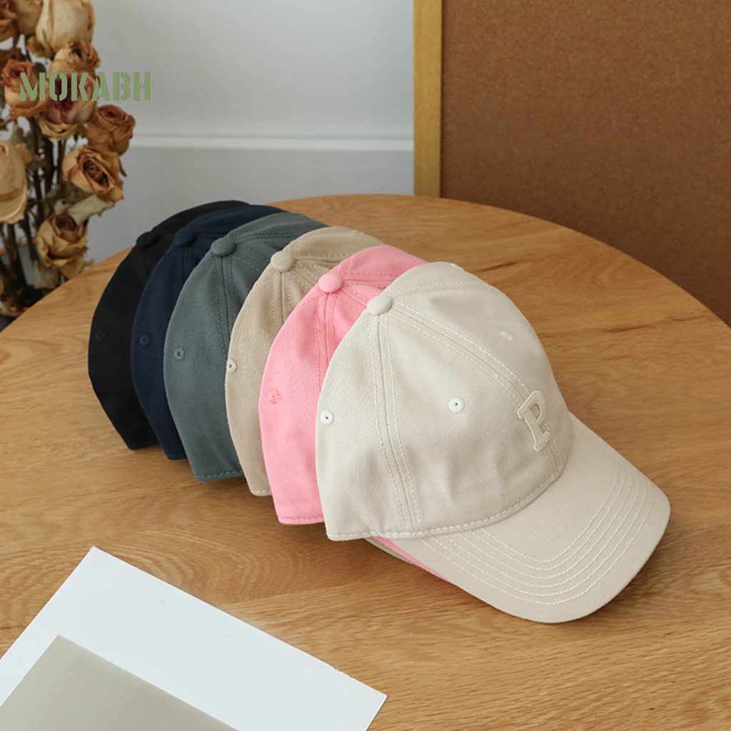 [Mok Abh] Mũ Lưỡi Trai Họa Tiết Thêu Chữ P Vành Rộng Có Thể Điều Chỉnh Kích Thước