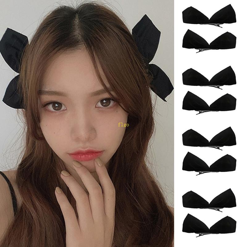 Set 2 Kẹp Tóc Nơ Bằng Nhung Màu Trơn Thời Trang Dành Cho Nữ
