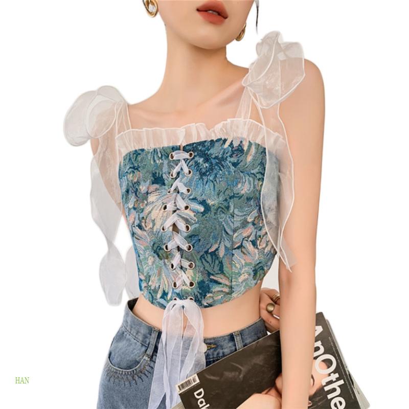 Áo Ngực Crop Top Hai Dây Vải Tuyn Che Phủ Toàn Diện Chống Trượt Dành Cho Bạn Nữ