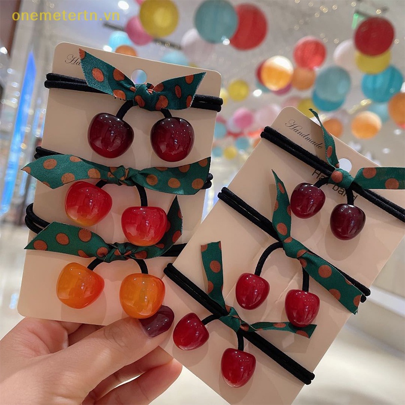 Dây Cột Tóc Cao Su Co Giãn Hình Quả Cherry Phong Cách Hàn Quốc