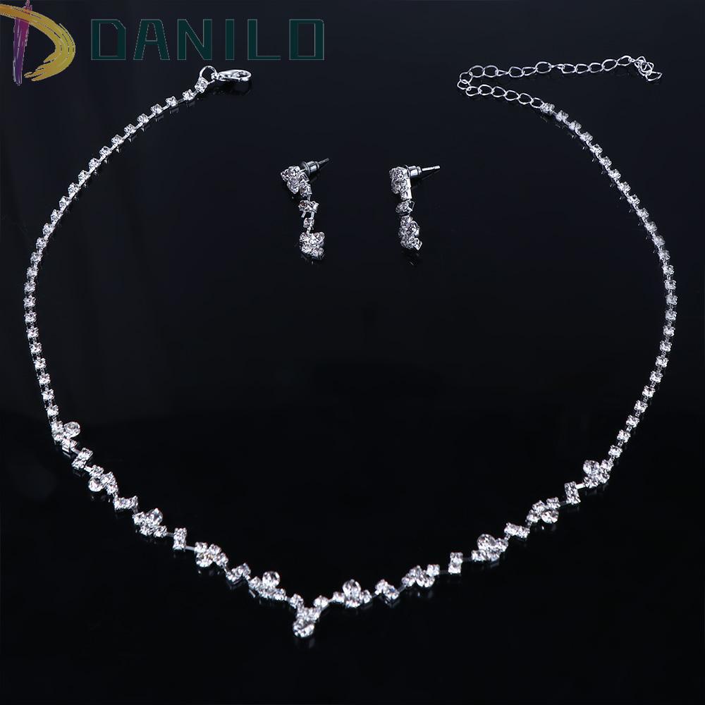 Bộ Vòng cổ + Bông Tai Đính Đá Lấp Lánh Cho Cô Dâu DANILO