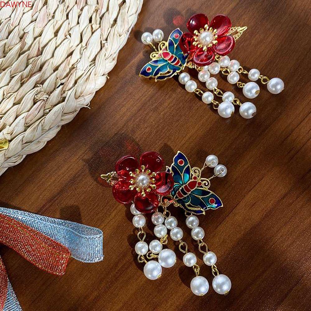 Kẹp Tóc Đính Hạt Tua Rua Hình Bướm Bằng Acrylic Kiểu Hán Phục Dễ Thương Cho Bé