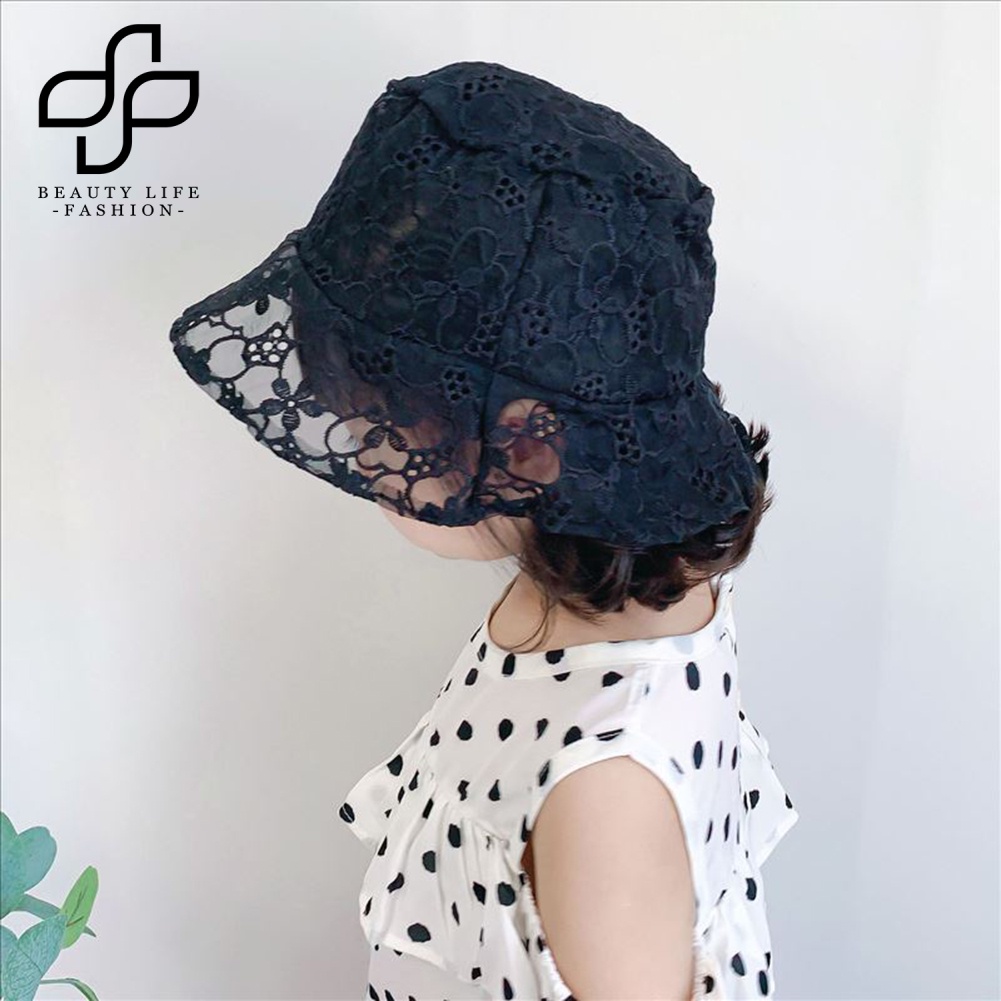 Nón Tai Bèo Phối Ren Thoáng Khí Họa Tiết Hoa Xinh Xắn Cho Bé Gái