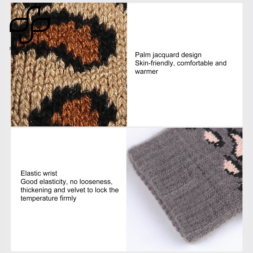 1 Đôi Găng Tay Mùa Đông In Họa Tiết Da Báo Có Thể Dùng Màn Hình Cảm Ứng Cho Nữ