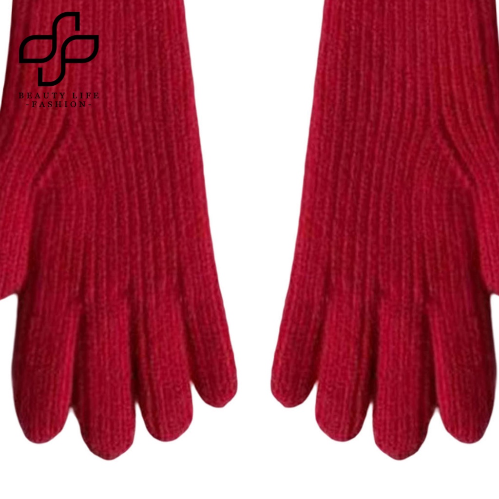 1 Đôi Găng Tay Dệt Kim 2 Ngón Co Giãn Mềm Mại Màu Trơn Giữ Ấm Mùa Đông Cho Nữ