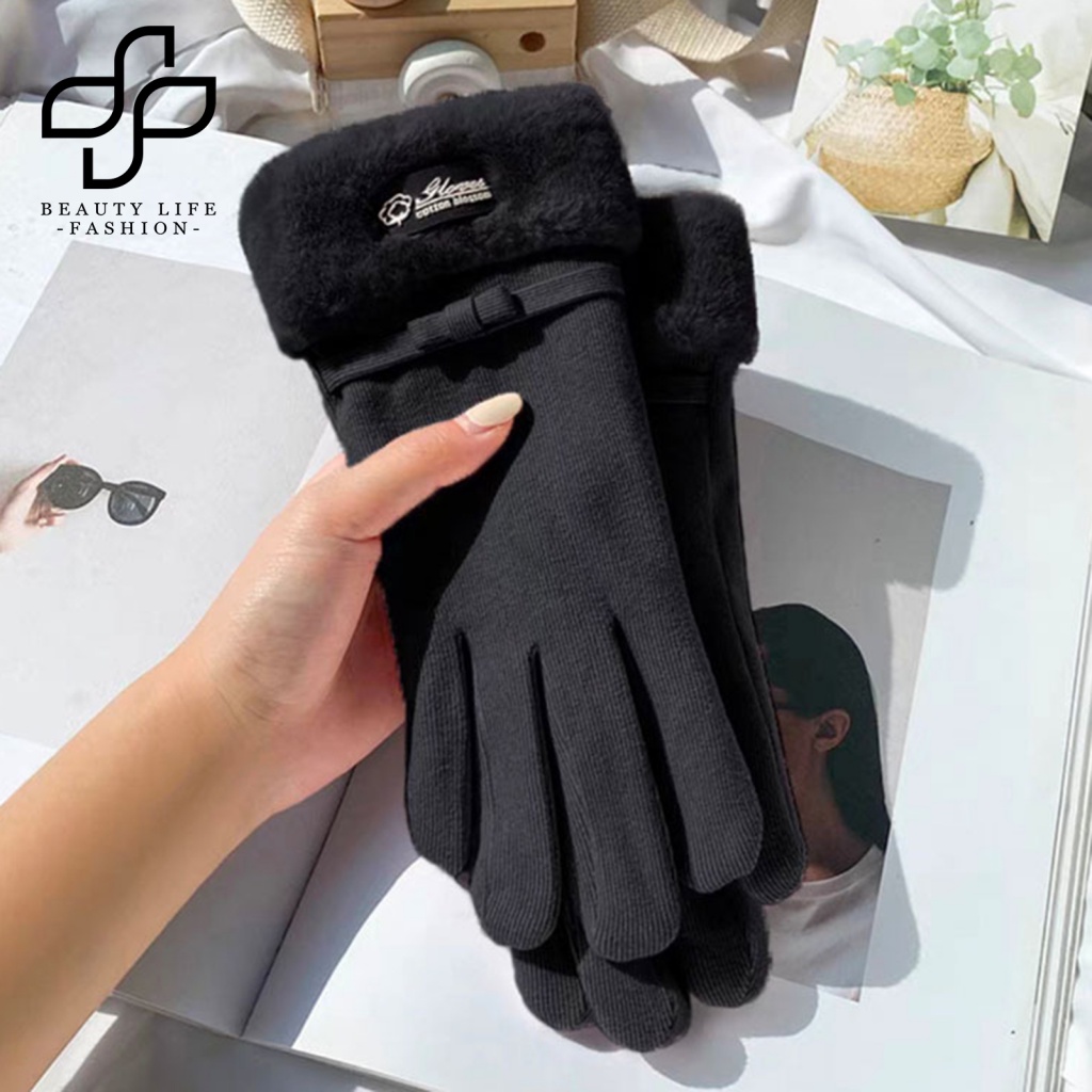 1 Đôi Găng Tay Giữ Ấm Mùa Đông Chống Trượt Màu Trơn Dày Dặn Có Thể Chạm Màn Hình Cảm Ứng