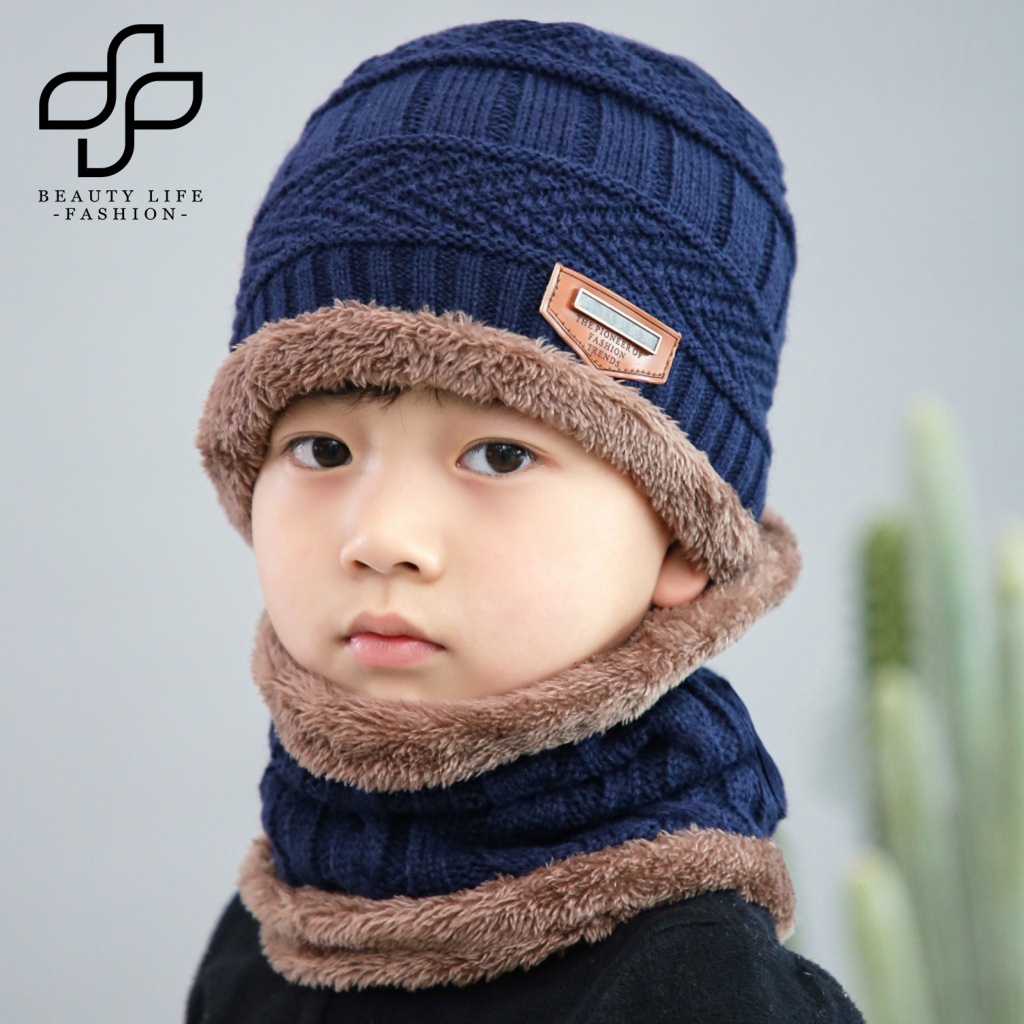 Bộ 2 Món Mũ Beanie Kèm Khăn Choàng Cổ Giữ Ấm Mềm Mại Thời Trang Thu Đông Cho Bé