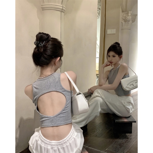 NZN Áo Nữ Cổ Tròn Hở Lưng Gợi Cảm Phong Cách Hàn Quốc