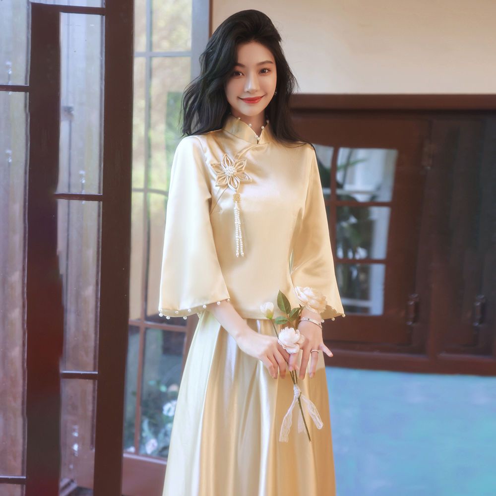 Đầm Phù Dâu Vải Satin Cao Cấp Phong Cách Trung Hoa Mới 2023
